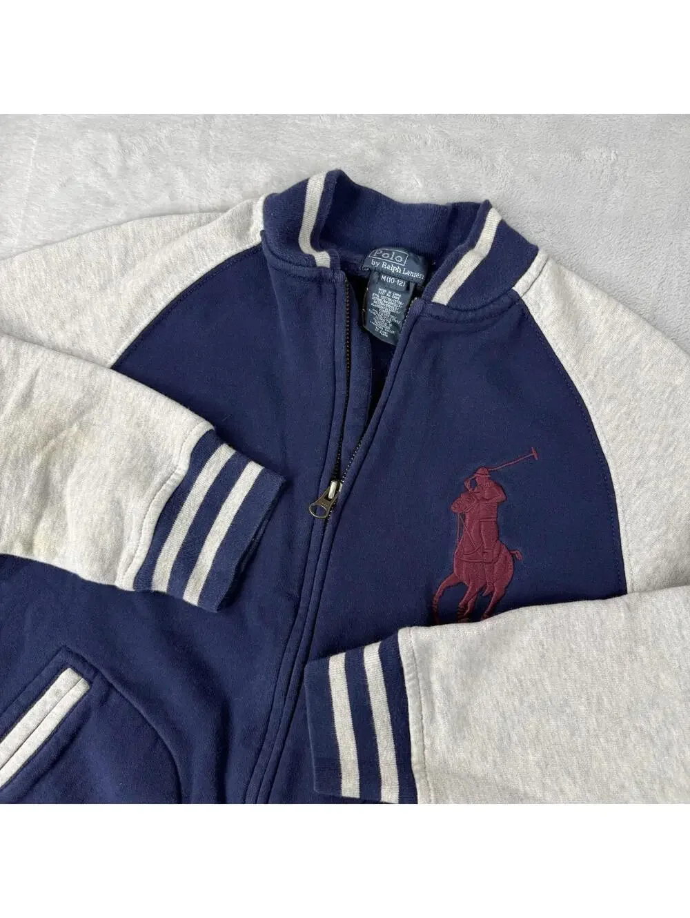 Polo Ralph Lauren Zip Jacket Big Pony Spellout Varsity Kids Size M (10-12) Flaw
